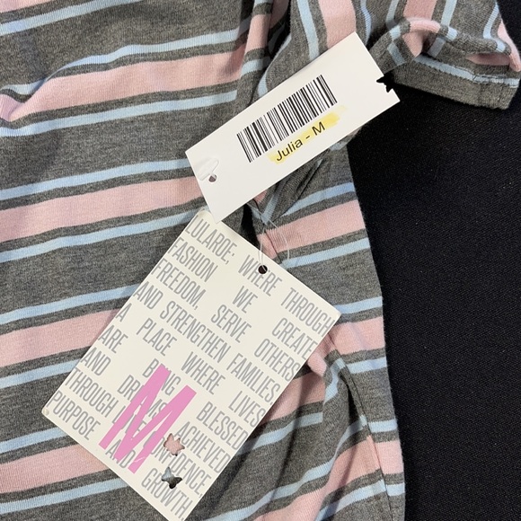 LuLaRoe New Pink Gray Blue Striped Julia Dress NWT - Picture 6 of 10